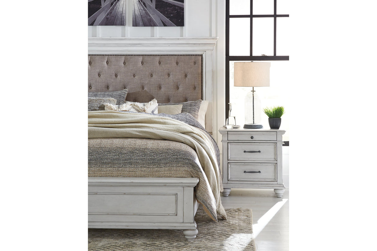 Kanwyn Whitewash Queen Upholstered Panel Bed from Ashley - Luna Furniture