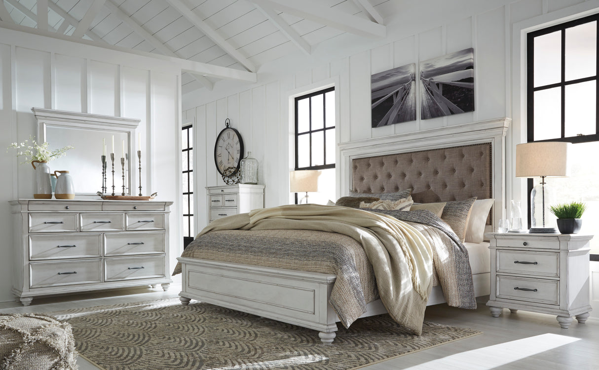 Kanwyn Whitewash Upholstered Panel Bedroom Set from Ashley - Luna Furniture