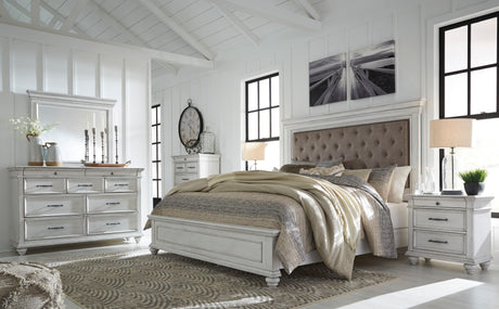 Kanwyn Whitewash Upholstered Panel Bedroom Set from Ashley - Luna Furniture