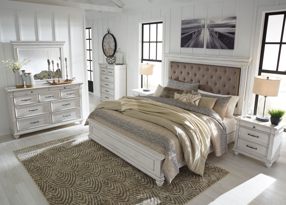 Kanwyn Whitewash Upholstered Panel Bedroom Set from Ashley - Luna Furniture