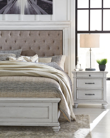 Kanwyn Whitewash Upholstered Panel Bedroom Set from Ashley - Luna Furniture