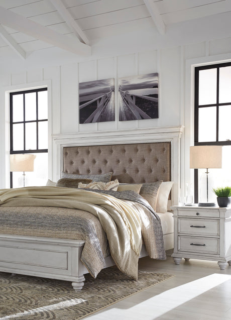 Kanwyn Whitewash Upholstered Panel Bedroom Set from Ashley - Luna Furniture