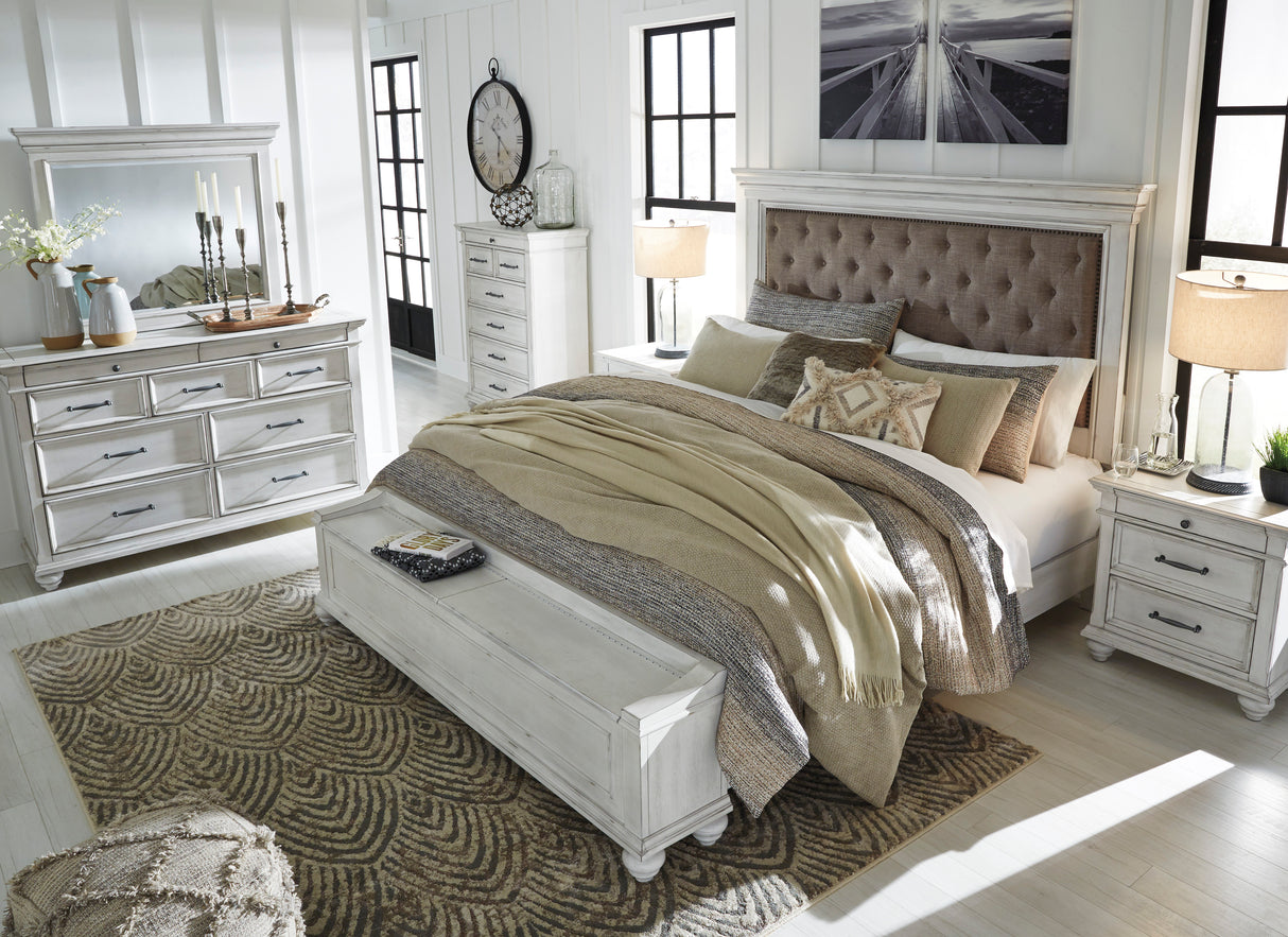 Kanwyn Whitewash Upholstered Storage Panel Bedroom Set from Ashley - Luna Furniture