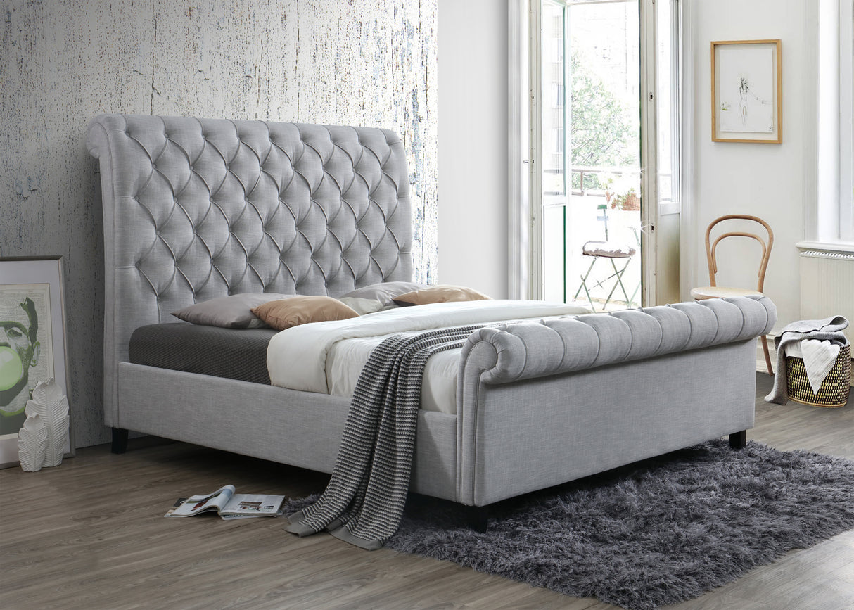 Kate Gray King Upholstered Sleigh Platform Bed from Crown Mark - Luna Furniture
