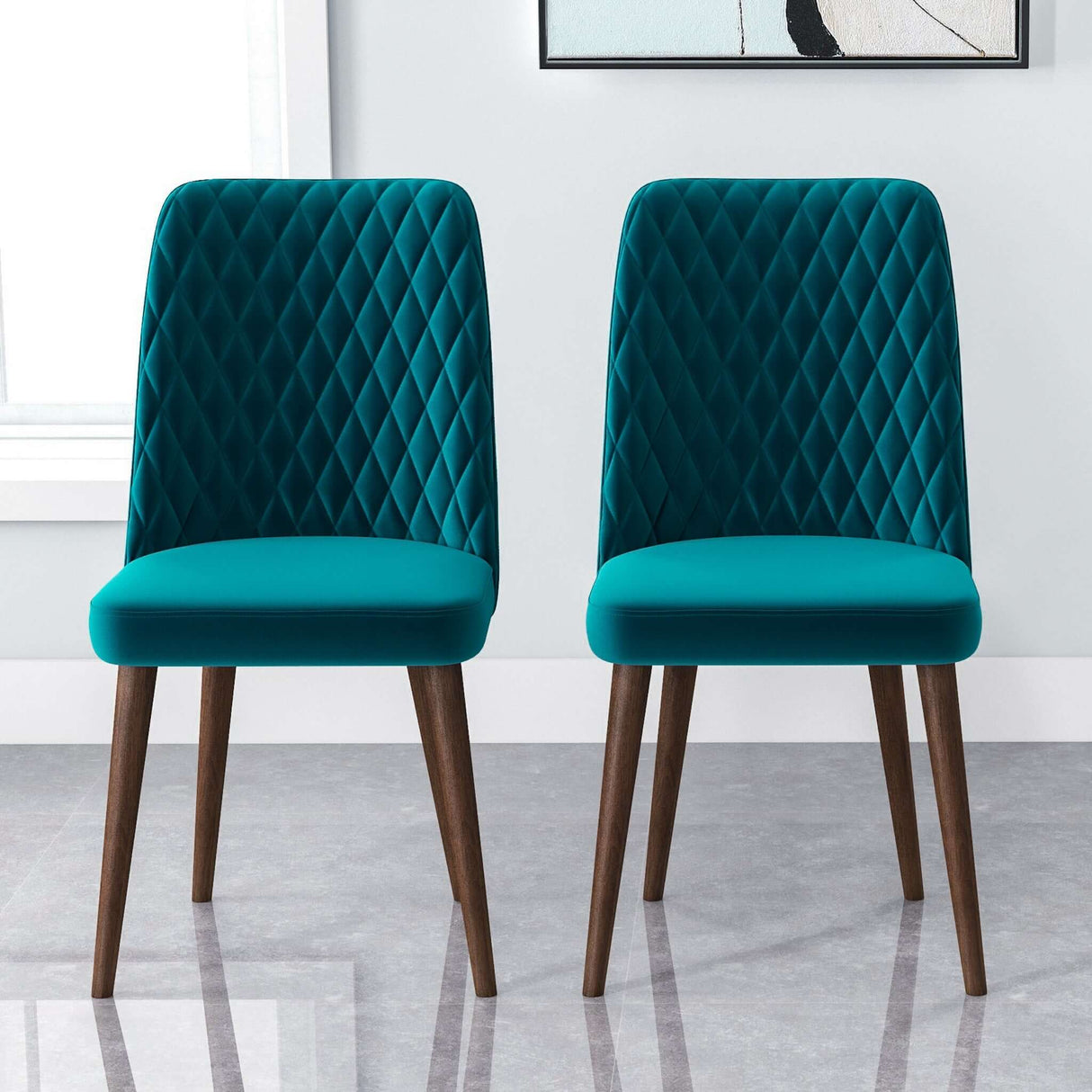 Katie Mid-Century Modern Velvet Dining Chair (Set of 2) Teal from Midinmod - Luna Furniture