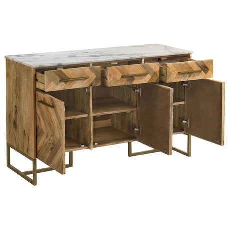 Keaton Natural and Antique Gold 3-Door Accent Cabinet with Marble Top from Coaster - Luna Furniture