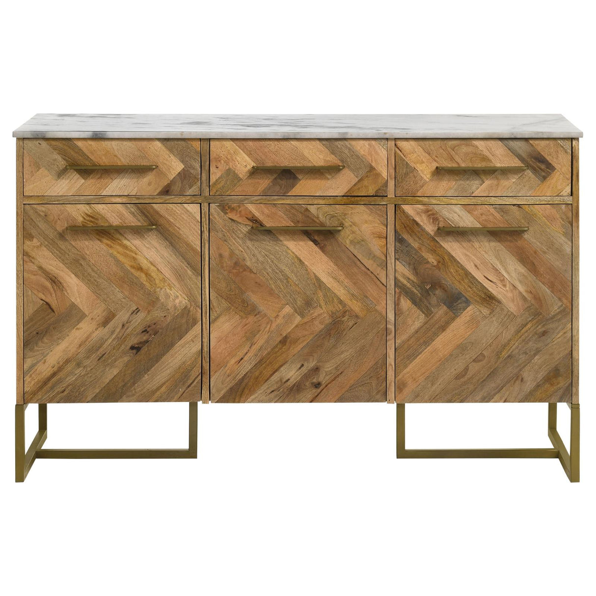Keaton Natural and Antique Gold 3-Door Accent Cabinet with Marble Top from Coaster - Luna Furniture
