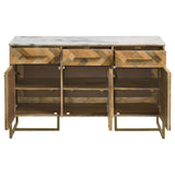 Keaton Natural and Antique Gold 3-Door Accent Cabinet with Marble Top from Coaster - Luna Furniture