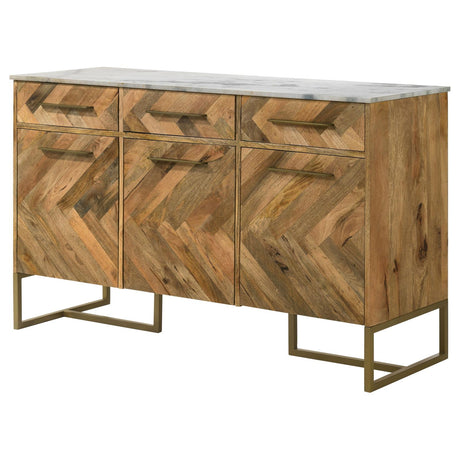 Keaton Natural and Antique Gold 3-Door Accent Cabinet with Marble Top from Coaster - Luna Furniture