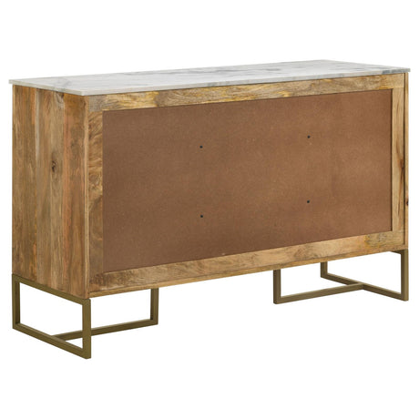 Keaton Natural and Antique Gold 3-Door Accent Cabinet with Marble Top from Coaster - Luna Furniture