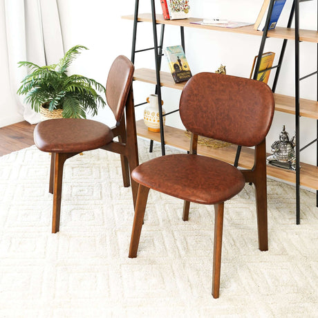 Kelsey Mid-Century Modern Brown Leather Dining Chair (Set of 2) from Midinmod - Luna Furniture