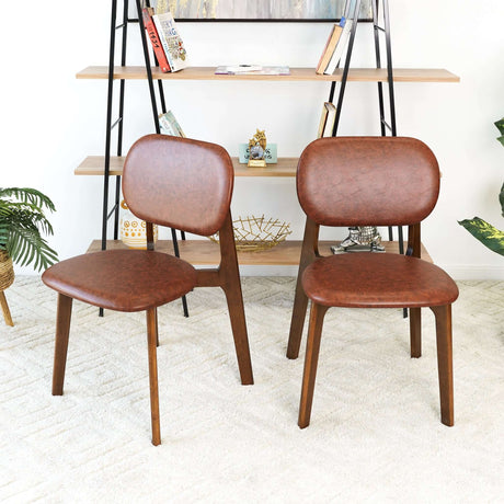Kelsey Mid-Century Modern Brown Leather Dining Chair (Set of 2) from Midinmod - Luna Furniture