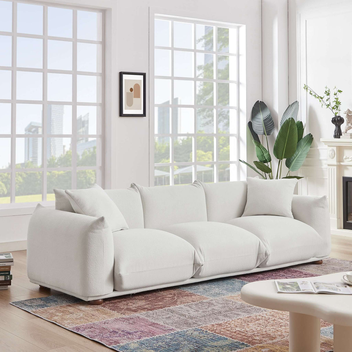 Kely Mid-Century Modern 100'' Boucle Upholstered Sofa Cream from Midinmod - Luna Furniture