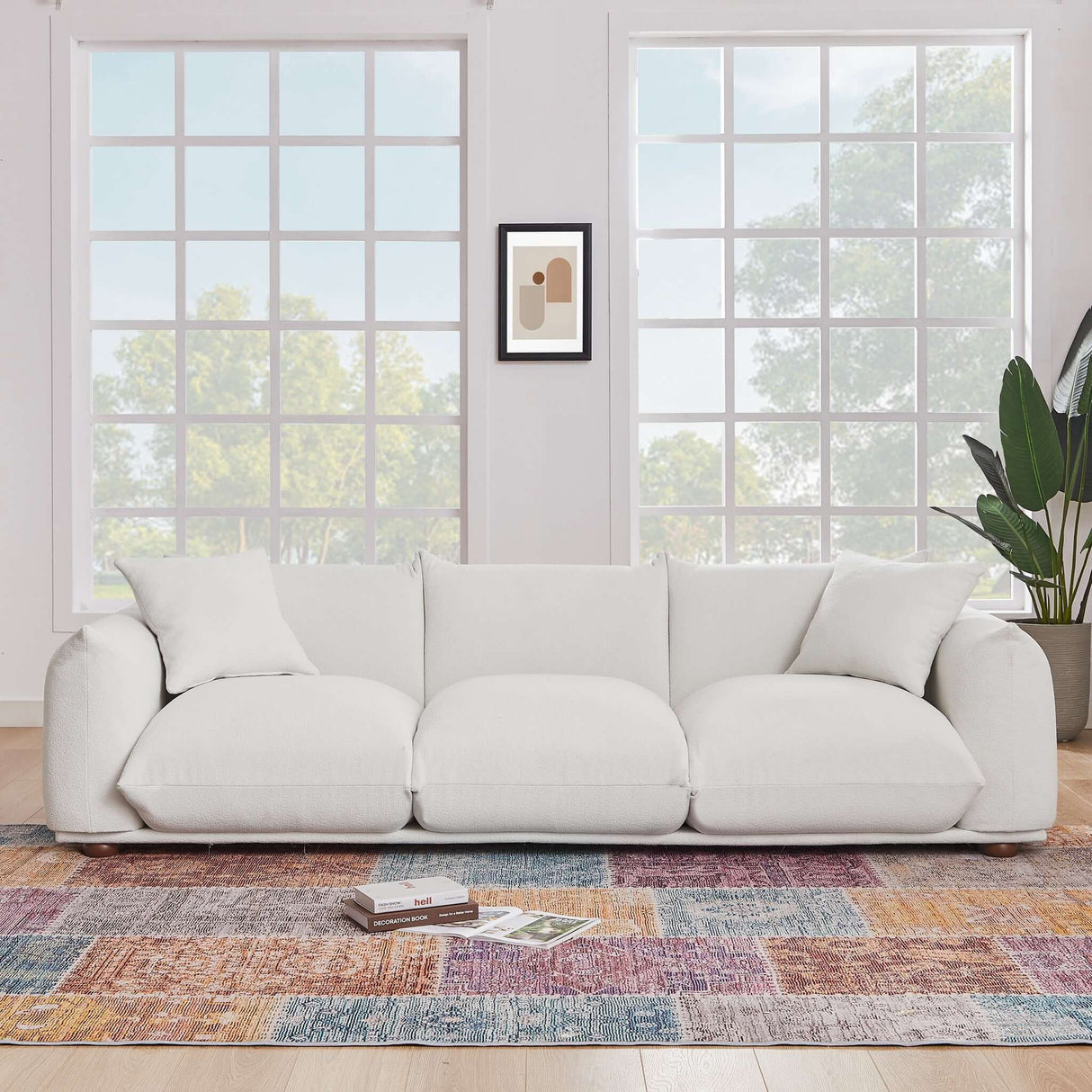 Kely Mid-Century Modern 100'' Boucle Upholstered Sofa Cream from Midinmod - Luna Furniture