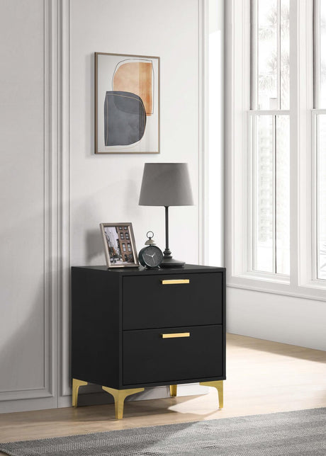 Kendall Black and Gold 2-Drawer Nightstand from Coaster - Luna Furniture