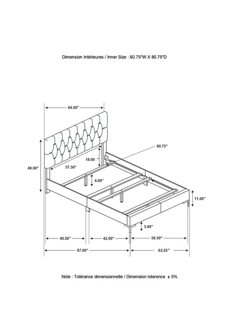 Kendall Black and Gold 4-Piece Tufted Panel Eastern King Bedroom Set from Coaster - Luna Furniture