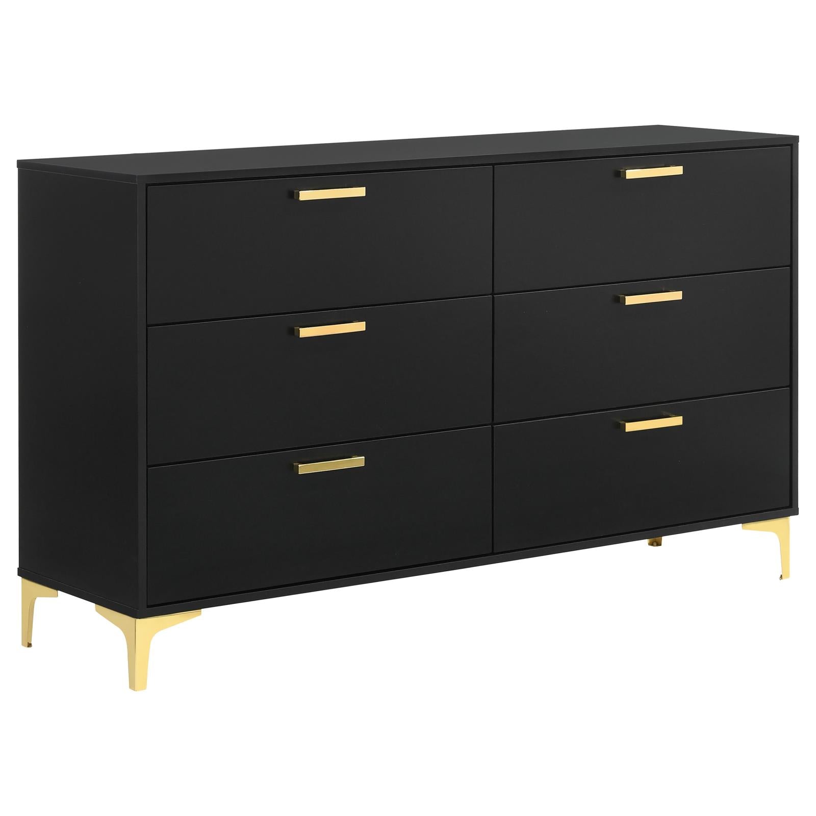 Kendall 6-Drawer Dresser Black and Gold - Luna Furniture