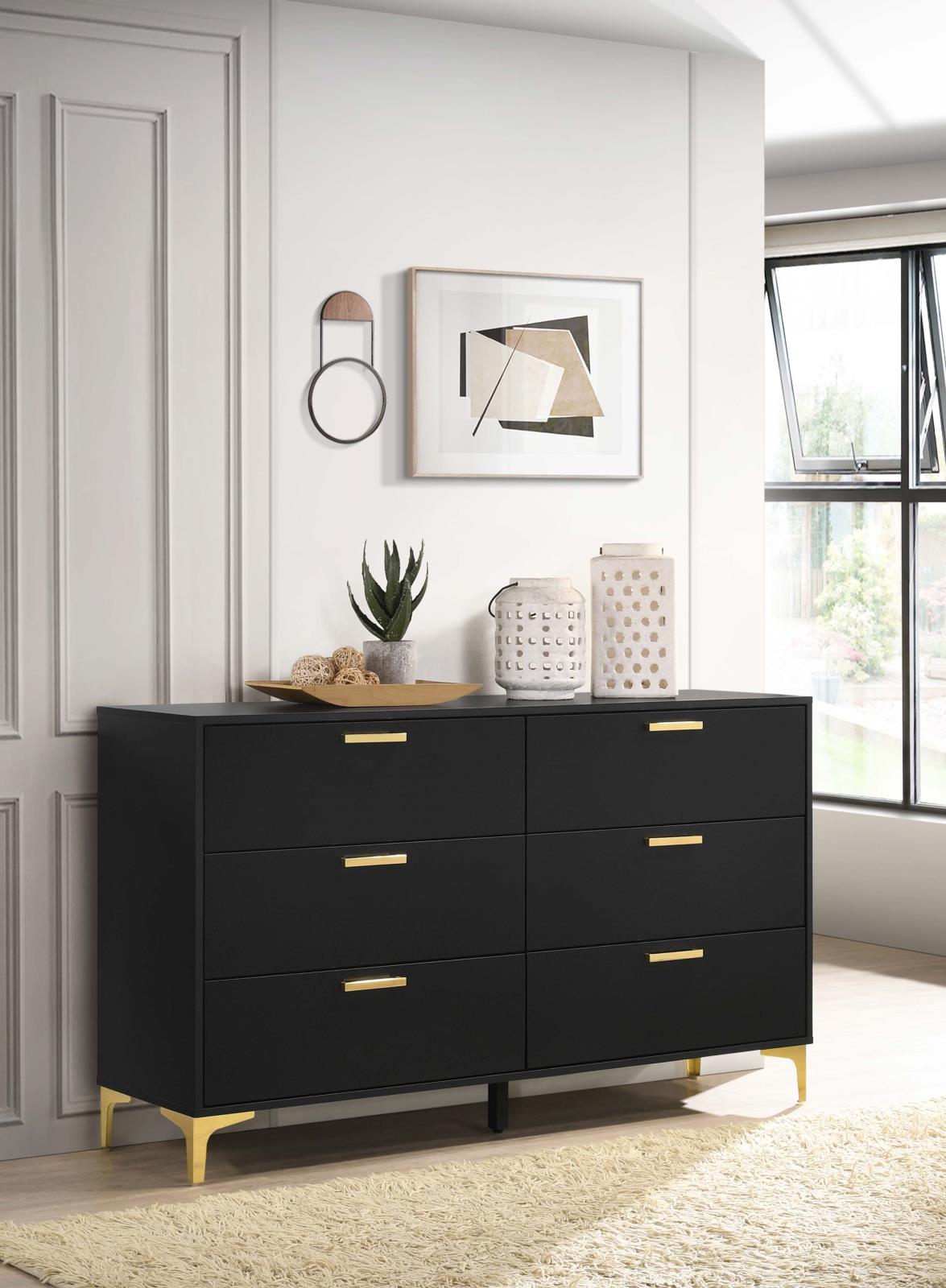 Kendall 6-Drawer Dresser Black and Gold - Luna Furniture Kendall 6-Drawer Dresser Black and Gold - Luna Furniture