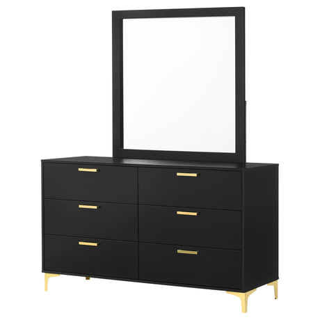 Kendall Black and Gold 6-Drawer Dresser with Mirror from Coaster - Luna Furniture