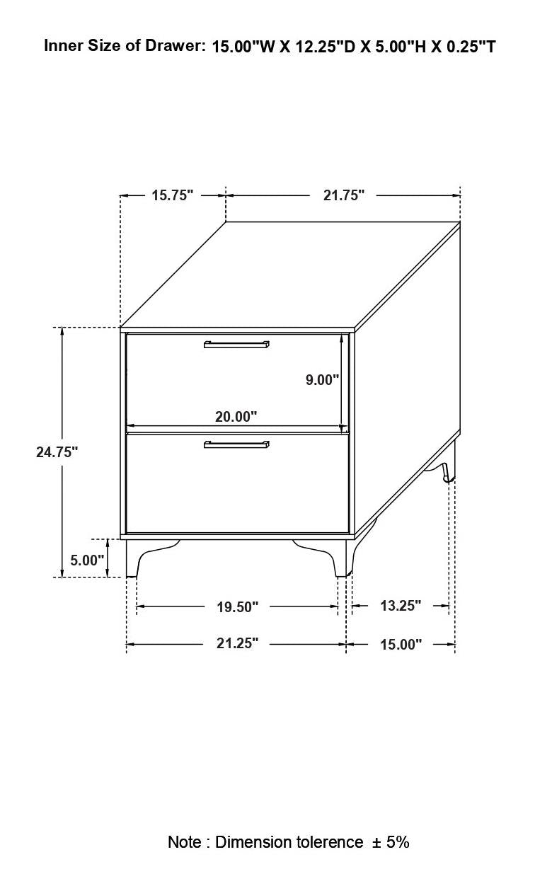 Kendall White 2-Drawer Nightstand from Coaster - Luna Furniture