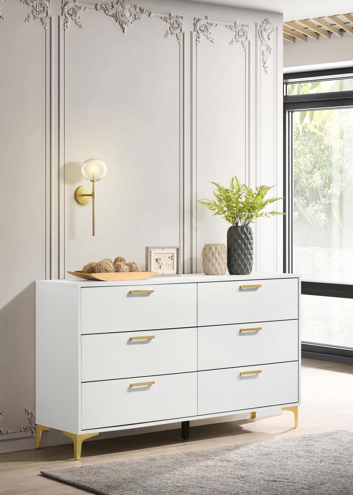 Kendall White 6-Drawer Dresser from Coaster - Luna Furniture