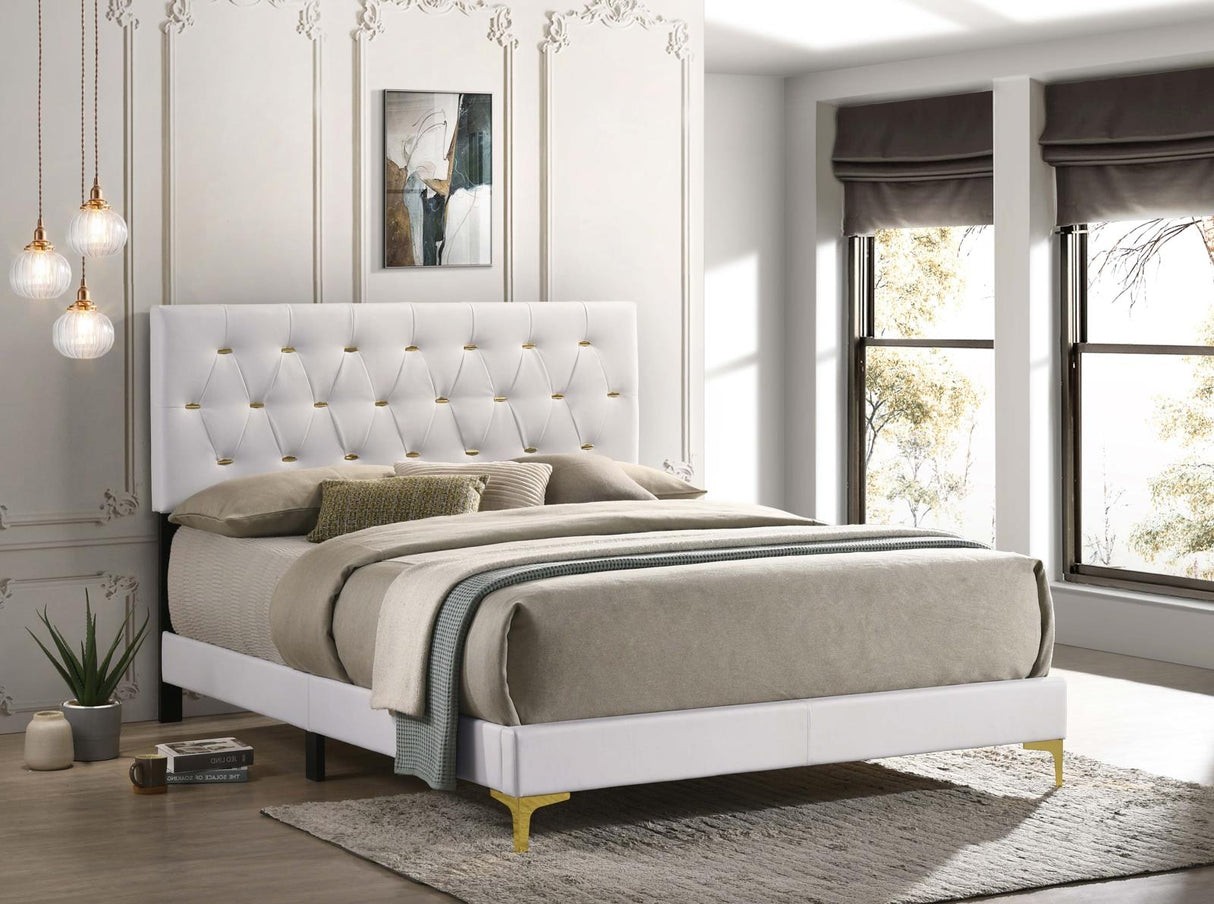 Kendall White Tufted Upholstered Panel Eastern King Bed from Coaster - Luna Furniture