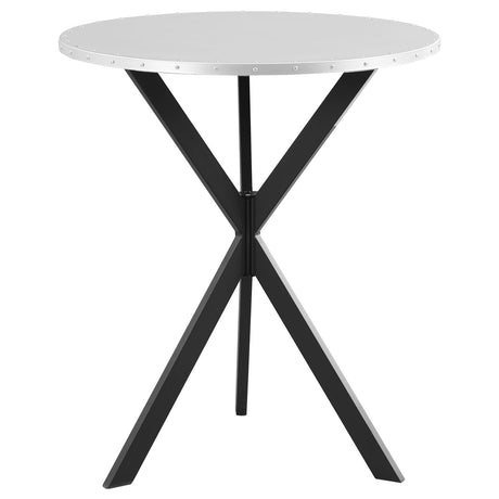 Kenzo Silver and Sandy Black Round Metal Top Bar Table from Coaster - Luna Furniture