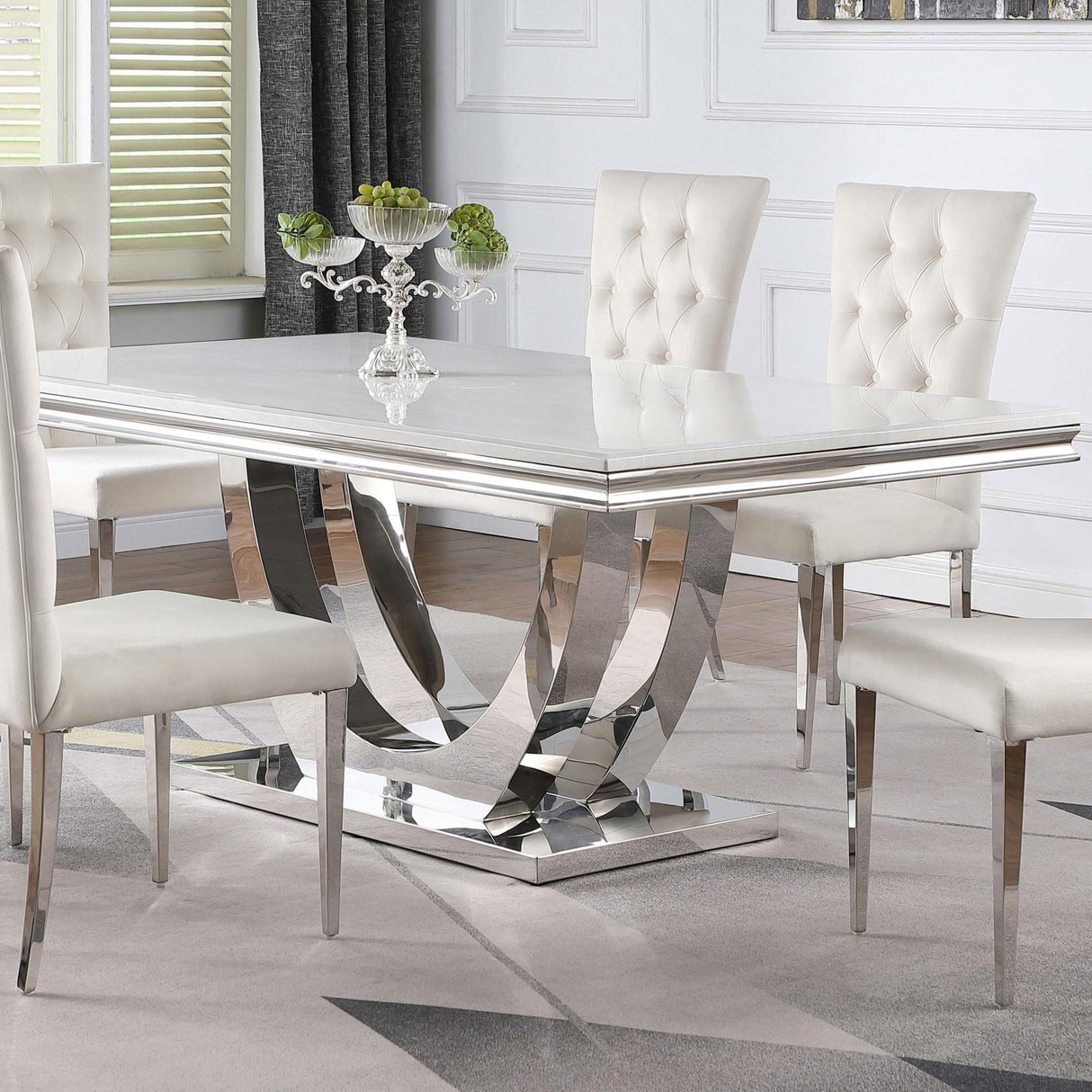 Kerwin Chrome and White Rectangle Faux Marble Top Dining Table from Coaster - Luna Furniture