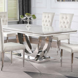 Kerwin Chrome and White Rectangle Faux Marble Top Dining Table from Coaster - Luna Furniture