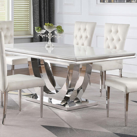 Kerwin Chrome and White Rectangle Faux Marble Top Dining Table from Coaster - Luna Furniture