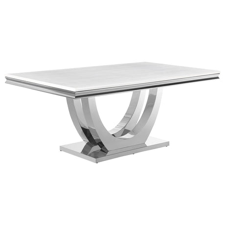 Kerwin Chrome and White Rectangle Faux Marble Top Dining Table from Coaster - Luna Furniture