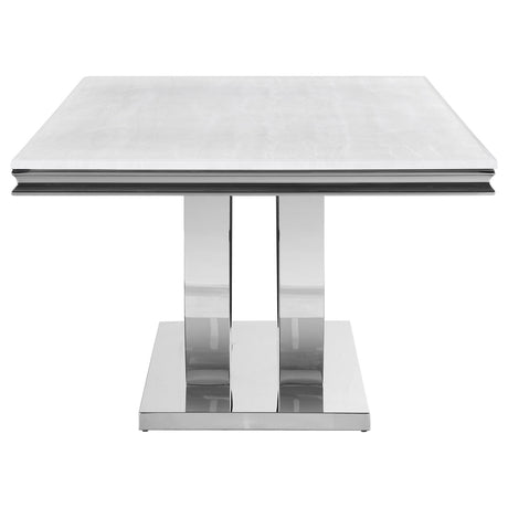 Kerwin Chrome and White Rectangle Faux Marble Top Dining Table from Coaster - Luna Furniture