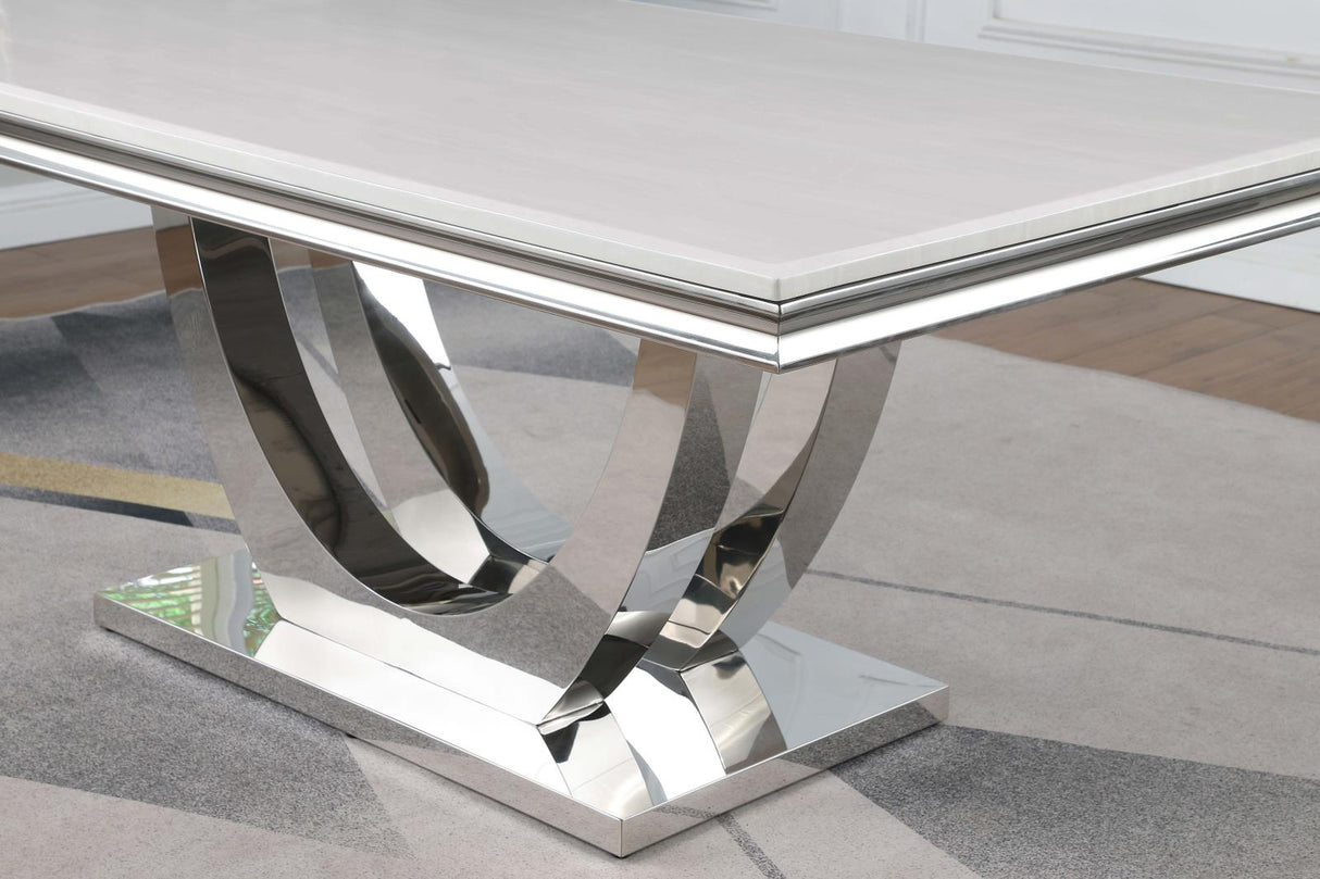 Kerwin Chrome and White Rectangle Faux Marble Top Dining Table from Coaster - Luna Furniture