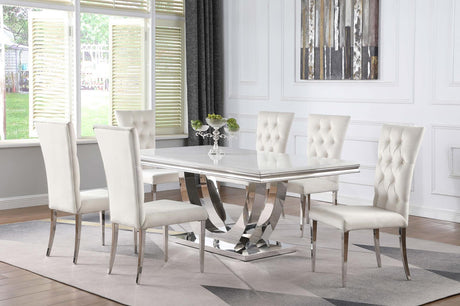 Kerwin Chrome and White Rectangle Faux Marble Top Dining Table from Coaster - Luna Furniture