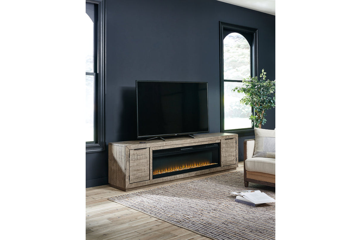 Krystanza Weathered Gray TV Stand with Electric Fireplace from Ashley - Luna Furniture