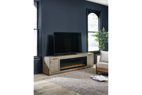 Krystanza Weathered Gray TV Stand with Electric Fireplace from Ashley - Luna Furniture