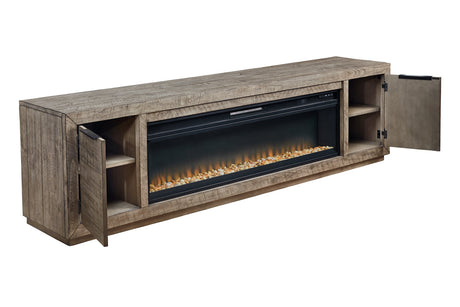 Krystanza Weathered Gray TV Stand with Electric Fireplace from Ashley - Luna Furniture