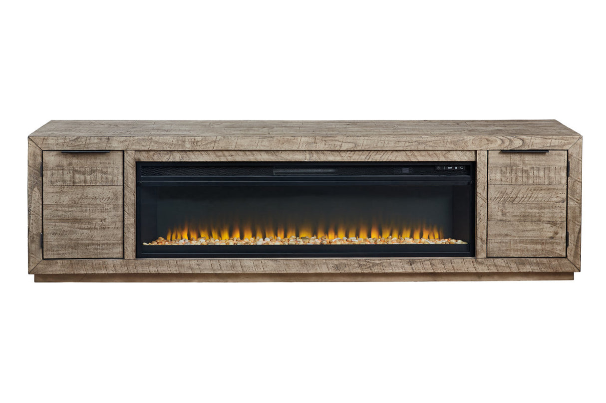 Krystanza Weathered Gray TV Stand with Electric Fireplace from Ashley - Luna Furniture