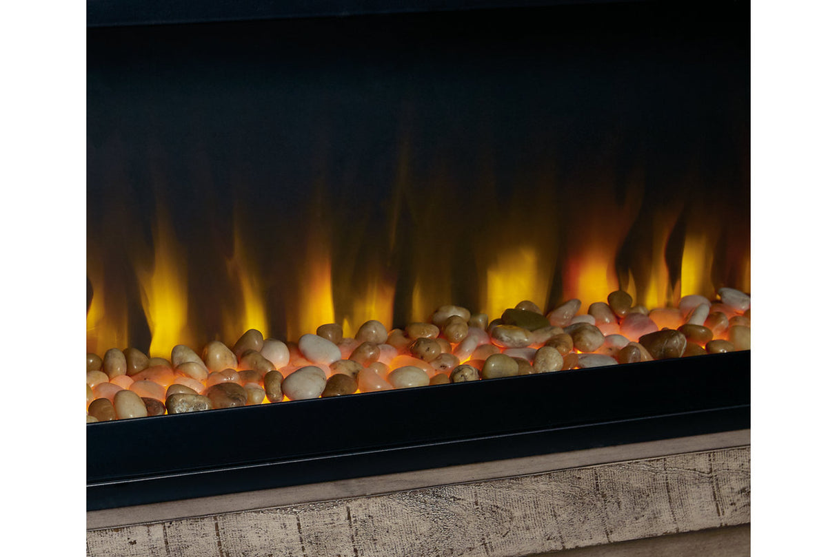 Krystanza Weathered Gray TV Stand with Electric Fireplace from Ashley - Luna Furniture