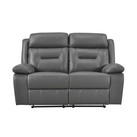Laconia Dark Gray Leather Double Reclining Loveseat from Homelegance - Luna Furniture