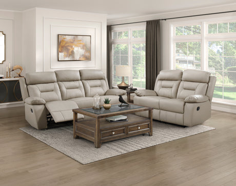 Laconia Latte Leather Double Reclining Loveseat from Homelegance - Luna Furniture