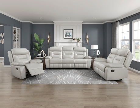 Laconia Silver Leather Double Reclining Loveseat from Homelegance - Luna Furniture