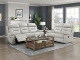 Laconia Silver Leather Double Reclining Sofa from Homelegance - Luna Furniture