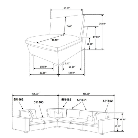 Lakeview Dark Chocolate Upholstered 5-Piece Modular Sectional Sofa from Coaster - Luna Furniture