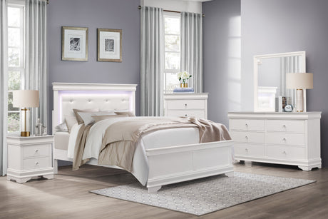 Lana White Queen LED Upholstered Panel Bed from Homelegance - Luna Furniture