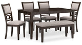 Langwest Brown Dining Table and 4 Chairs and Bench (Set of 6) from Ashley - Luna Furniture