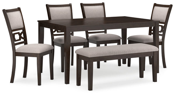 Langwest Brown Dining Table and 4 Chairs and Bench, Set of 6