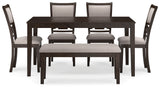 Langwest Brown Dining Table and 4 Chairs and Bench (Set of 6) from Ashley - Luna Furniture