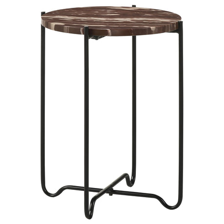 Latifa Red and Black Round Accent Table with Marble Top from Coaster - Luna Furniture