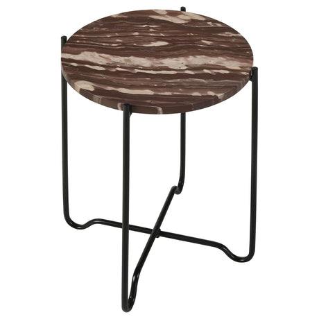 Latifa Red and Black Round Accent Table with Marble Top from Coaster - Luna Furniture